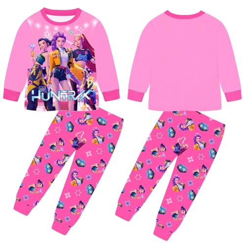 Girls 2 Piece Kpop Outfits Casual Cartoon Graphic Long Sleeve Sweatshirt and Pants Tracksuit Fashion Clothing Set Pink