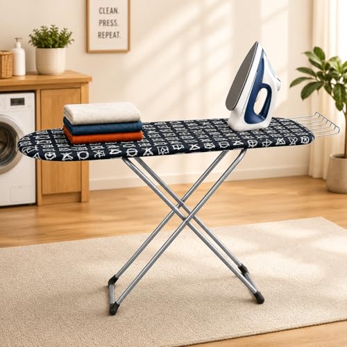 Image of ZOLMIX Wooden Ironing Board with Heat Resistant Cotton Felt, 18mm Base Table with Iron Holder, Foldable & Adjustable with Anti Slip Caps