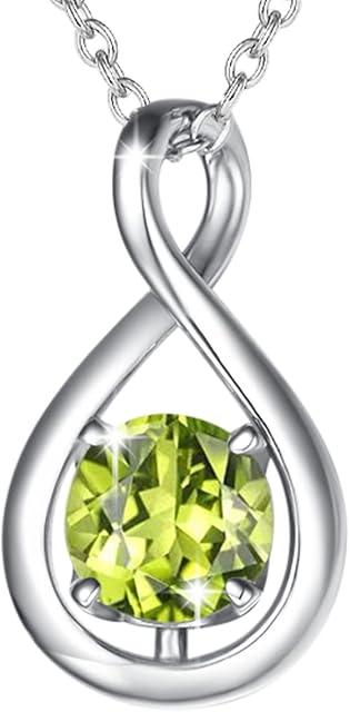 FANCIME 925 Sterling Silver Necklace Infinity Birthstone Pendant with Gemstone Anniversary Birthday Present Fine Jewellery Gifts for Women Girls Her - Adjustable Chain:16+2 Inch