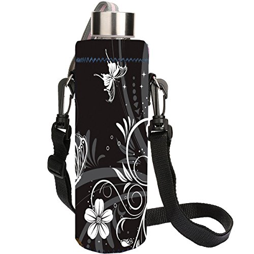 AUPET White Black 1L Water Bottle Insulated Neoprene Cover Storage Bag/Carrier Holder + Shoulder Strap 1