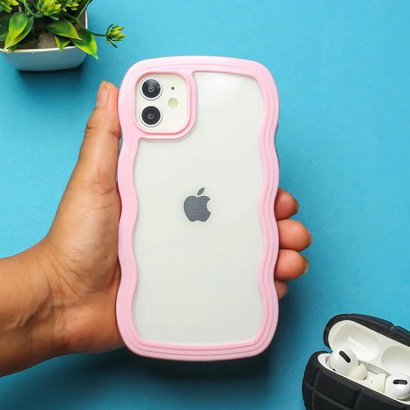 Image of ZR021 for iPhone 11 Back Case Cover | Wavy Border Transparent | Slim Fit | Camera Protection | Shockproof TPU Case - Pink