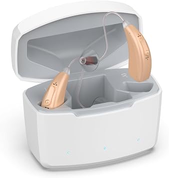 Rechargeable RIC Hearing Aids for Seniors with Noise Reduction, Beige