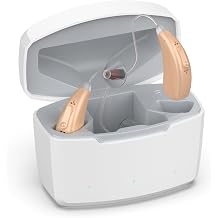 RIC Rechargeable Hearing Aids for Senior with Noise Reduction Receiver-in-Canal RIC Hearing Aids with Noise Reduction, Rechargeable, Dual Microphones for Mild to Moderate Hearing Loss