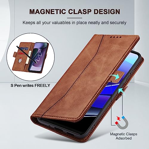 Image of Jasonyu Flip Wallet Case for Moto G Stylus 5G (2023),Leather Magnetic Folio Cover with Card Holder,Kickstand - TPU Shockproof Durable Protective Phone Case,Brown
