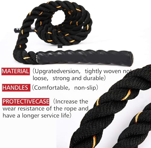Image of Leosportz Weighted Jump Rope for Boxing - Heavy Skipping Rope for Pro Athelets | 25 mm Thick Battle Jump Rope for Men Women Adults Boxing Pro Training Workout (Black-yellow)
