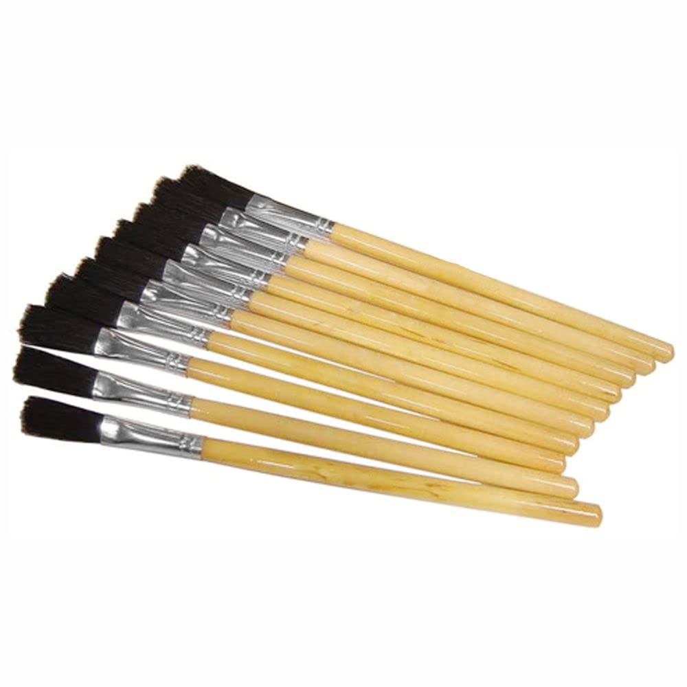 3 Ace Crafts 10 Black Hog Bristle Paste Brushes with Wooden Handel, 1/2 Flat Tip Brushes for Acrylic, Oil, Watercolour Painting, Glue Pasting, useful for Artists, Size 185mm Length