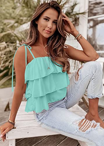 KIRUNDO Spaghetti Strap Ruffle Babydoll Peplum Tank Tops for Women 2026 Summer Cute Flowy Beach Vacation Cruise Outfits(Light Green, X-Large) — view 3