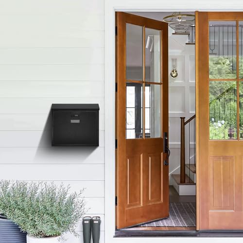 xydled Mail Boxes with Combination Lock,Locking Mailbox Wall Mounted,Security Metal Mailbox Drop Box, Modern Large Capacity,Steel Cover Metal Postbox for House Home Outside, Black, 14.2''x12.6''x4'' by xydled - Image 7