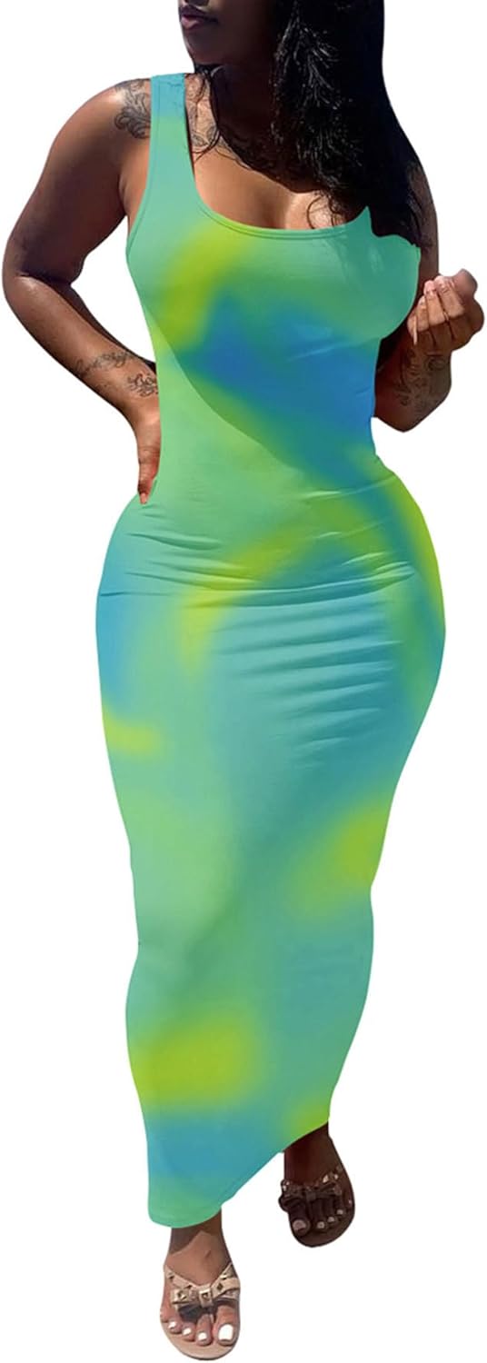 PINSV Women's Sexy Bodycon Tank Dress Basic Sleeveless Long Maxi Dresses Party Club Beach Sundresses - Image 3