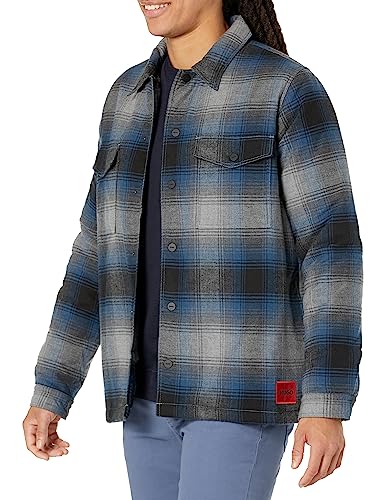 Image of Hugo Boss Men's Washed Twill Patch Pockets Button Down Overshirt, Navy Flannel, Large