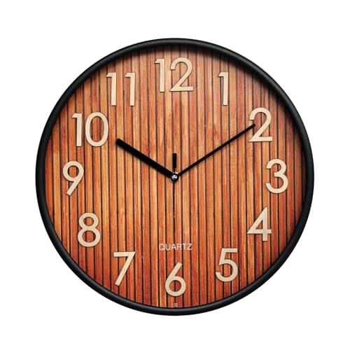Amazon Brand- Solimo 12-Inch Analog Wall Clock – Charcoal Black Design, Embossed Frame with 3D Numbers, Silent Movement