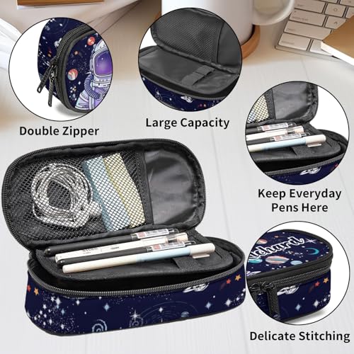 Image of Custom Astronaut Space Planets Pencil Case, Personalized Name Large Pencil Pouch, Large Capacity Black Pencil Pouch with Zipper Compartments for Student Girl Boy