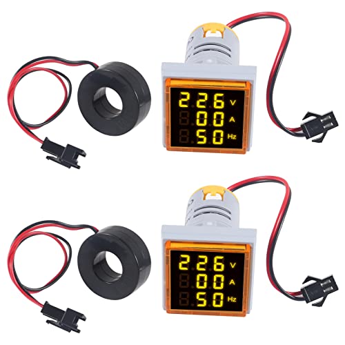 Image of 2pcs LED Digital Voltmeter Ammeter Hz Indicator AC 60-500V 1-100A Amp Voltage Current Gauge Tester 20-75Hz Frequency Meter with CT (Yellow)