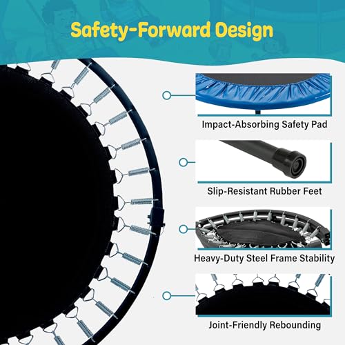 Image of Machrus Upper Bounce Mini Rebounder Trampoline for Adults and Kids, Exercise, Indoor Fitness, Foldable Round Jumping Exerciser, Supports up to 220 lbs