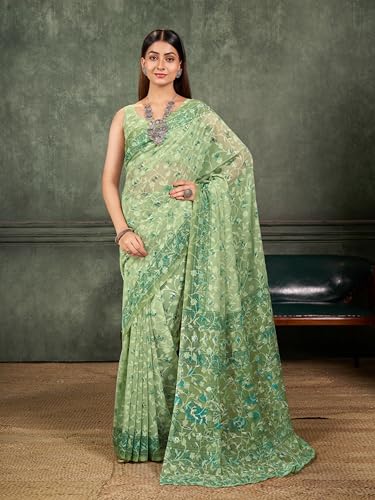 Image of Garden Vareli Summer Roganza Viscose Brasso Floral Print Saree with Unstitched Blouse Piece