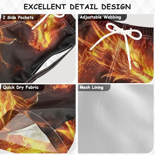 Pigsaly Boys Swim Trunks Orange Dragon Orange Fire Boys Board Shorts Swimsuit Swimwear Summer Bathing Suit 2T3