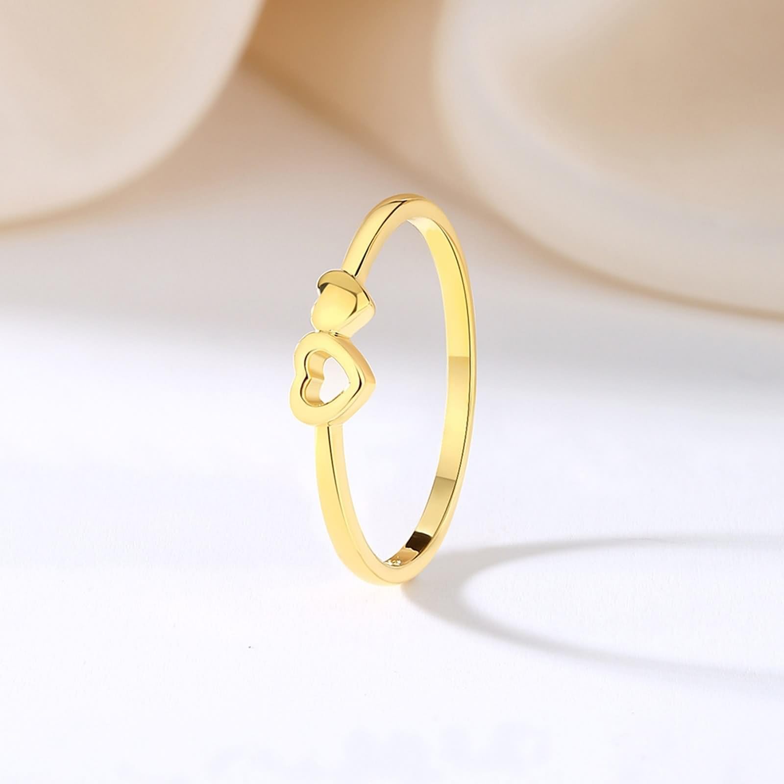Anillos para mujer, diseño de corazón, oro amarillo de 9 quilates, talla 49 (15,6)