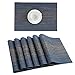 Pauwer Placemats Set of 6 for Dining Table Plastic Woven Vinyl Placemats Heat-Resistant Stain Resistant Washable Kitchen Table Mats Wipe Clean (6, Blue)