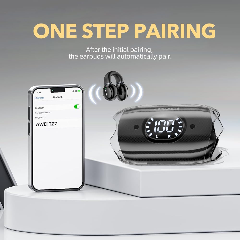 wilysaw TZ7 Open Ear Clip Headphones, Bone Conduction Headphones with Wireless  Bluetooth 5.3, Sports Earphones with Built-in Mic, LED Display Charging  Case for Sport & Running, Android&iPhone - Black : Buy Online