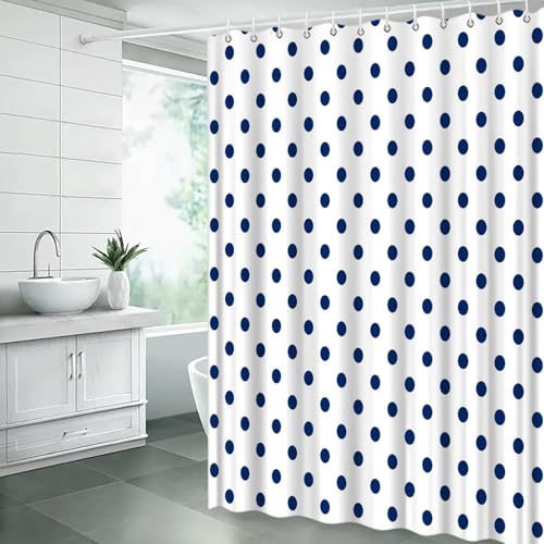 AEMBEE Polka Dot Shower Curtain Blue White Retro Spot Vintage Fabric Decorative Bathroom Curtains with Hooks,70" Wx70 H by AEMBEE - Used condition - Image 5