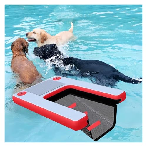 犬用プールスロープ 地上プール犬坂道、折り畳み式犬梯子、船に適して、EVA滑り止めマットと3つのナイロンハンドルと水中加重ネット、1.5メートル犬筏を持って、携帯と保管に便利である(Red)