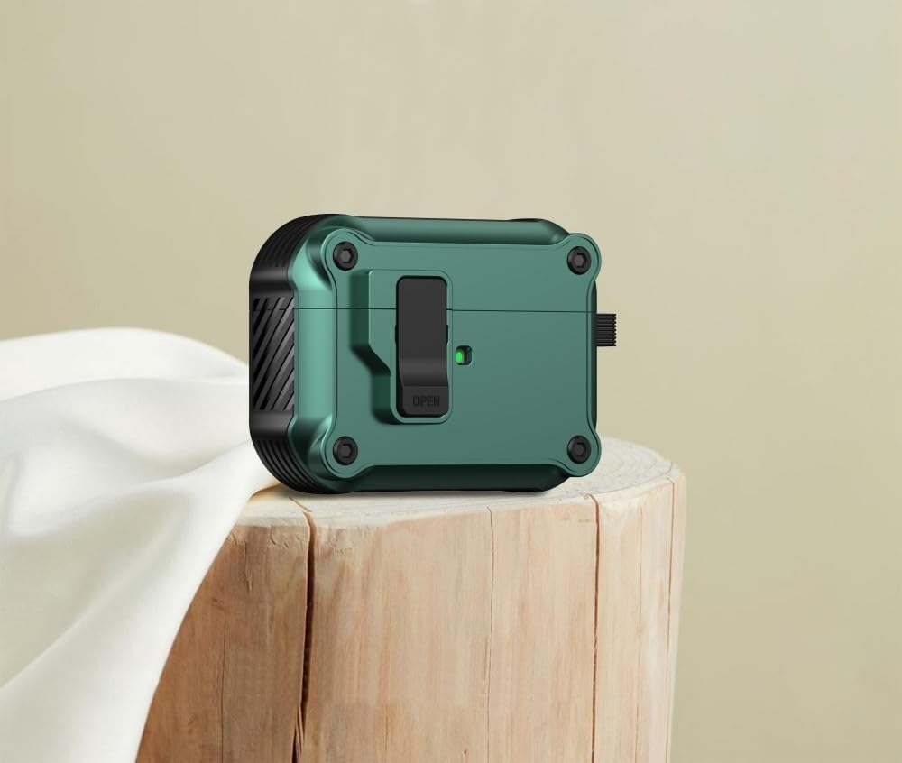 Funda para AirPods 2 con bloqueo anticaídas y silicona dura de alta resistencia verde oscuro 7