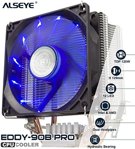 ALSEYE CPU Cooler PC Heatsink 90mm Quiet LED Fan Computer CPU Air Cooling Cooler Radiator for for LGA 1155/1151/1156/1366/775 / AM2 / AM3 / AM4
