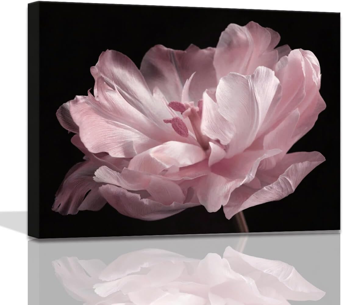 Pink Bebroom Decor Bathroom Wall Art Pink Black And White Flower Canvas Prints Pictures Stretched 20x28inch