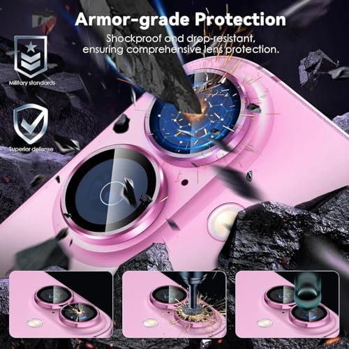 Image of NEXVEU PACK OF 2 Camera Lens Protector For IPHONE 16 /16 PLUS PINK UHD 9H Glass Camera lens, Anti Drop, Scratch Resistant, Case Friendly, Removable, Waterproof, Heavy Duty Camera Protector.