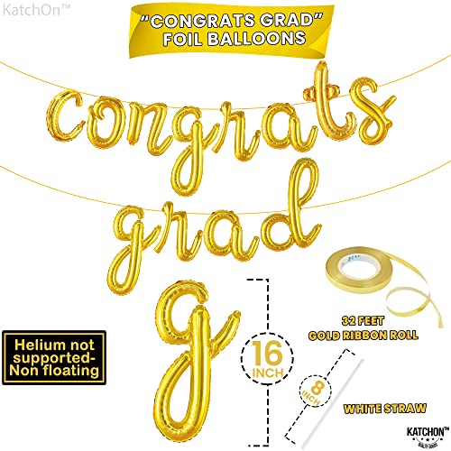 Image of Graduation Decorations 2026 | Gold Congrats Grad Balloons Banner - Script, 16 Inch | Congrats Grad Balloon for Graduation | Graduation Balloons for Congrats Grad Decorations, KatchOn