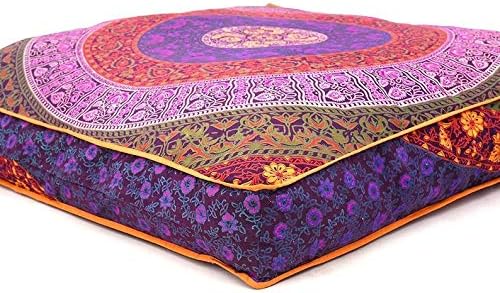 Krati Exports Indian Floor Pillow Cushion Covers in Mandala Design (Multi Color)