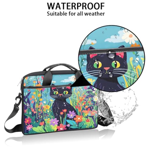 Sac ordinateur 15" imprimé chat et fleurs avec bandoulière confort