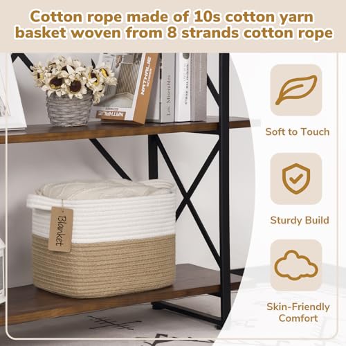 Image of Goodpick Woven Rope Storage Basket for Shelves, Rectangle, Jute | 13 inch x 10 inch x 9 inch Stylish Gift Basket for Bedroom & Living Room Organization, Fits Toys & Pet Supplies Storage, Writable Label