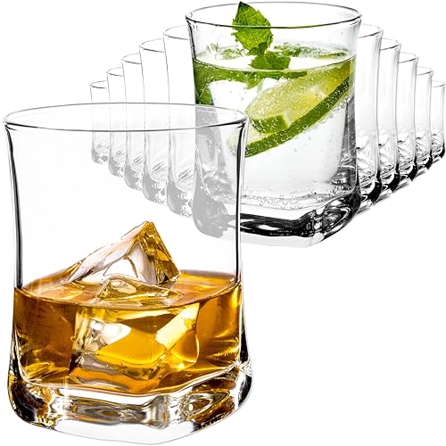 Hrastnik1860 12 Stück elegante Wassergläser [Unten Eckig & Oben Rund] 280ml große SAFTGLÄSER Trinkglas Whisky Glas Set