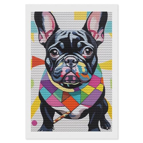 Colorato Bulldog Francese Diamond Painting - Decorazione 3D Pet Painting - Home Wall Art8 × 30,5 cm