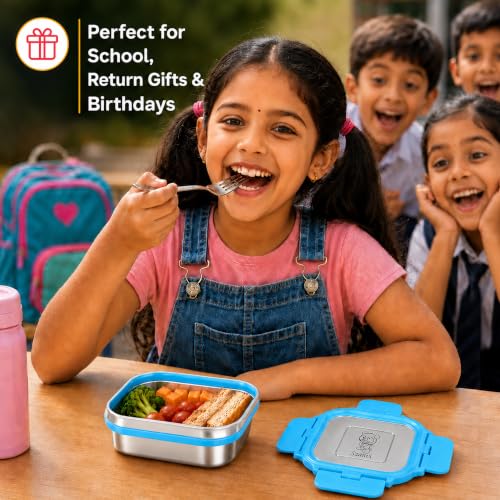 Image of SAVRI Personalized Kids Lunch Box with Name & Cartoon Engraved - Stainless Steel Leakproof Insulated Tiffin Box (300ml) | Customized School Lunch Box, Return Gift, Birthday Gift for Boys & Girls