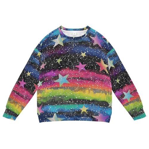 JUNZAN Glitter Gothic Stars on Rainbow Big Boys Pullover Hoodie Long Sleeve Fall Tops Shirts Sports 4T