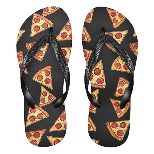 SPRIPORT Pizza Black Slim Flip Flops for Women Men Comfortable Casual Thong Cushion Sandals with Non-Slip Rubber Sole Outdoor Sandals for Summer Beach Walking