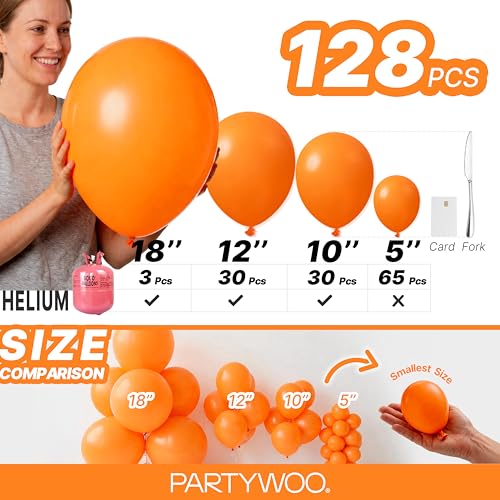 Image of PartyWoo Orange Balloons 128pcs Different Sizes of 18 12 10 5 Inch Matte Fall Balloon Arch Kit Garland for Thanksgiving Halloween Little Cutie Baby Shower Birthday Party Decorations Orange-Y9