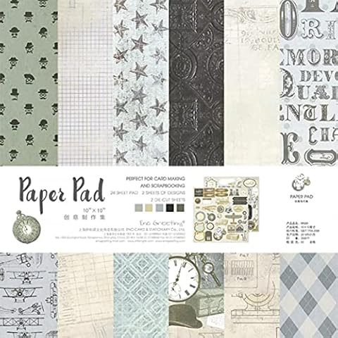 Huralona Vintage Scrapbooking Paper Pad 10”x10” 26 Sheets Decorative Origami Scrapbook Paper Pack Journaling Paper Supplies Patterned Cardstock for Craft Gift Wrapping Photo Album (PS009) Cover