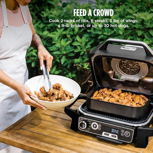 Ninja OG751BRN Woodfire Pro Outdoor Grill & Smoker with Built-In Thermometer, 7-in-1 Master Grill, BBQ Smoker, Air Fryer, Bake, Roast, Dehydrate, Broil, Ninja Woodfire Pellets, Portable,Electric, Grey