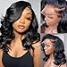 Jolanly 14 Inch Short Bob Wig Human Hair Wigs For Black Women 13x4 Glueless Lace Front Wigs Pre Plucked Transparent HD Brazilian Body Wave Lace Frontal Wigs Loose Wavy Human Hair Wig