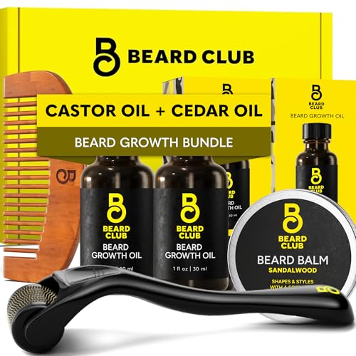 The Beard Club Enhanced Beard Growth Kit - Derma Roller, Beard Growth Oil (2PK), Sandalwood Beard...
