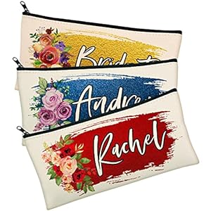 Christmas Floral Makeup Bags w/Name – 6 Design – Personalized Christma Flower Make Up Bag for Women Girl Gifts…