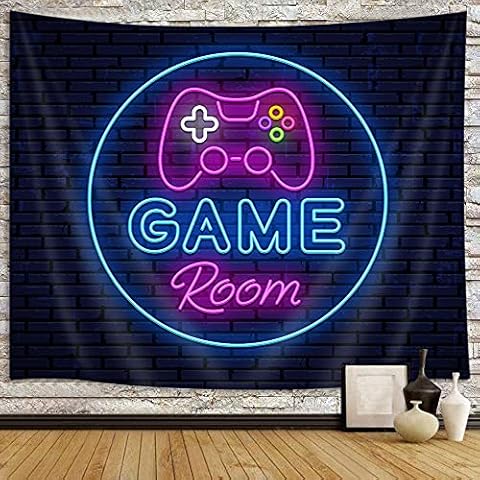 Game Large Tapestry for Men, Cool Neon Gaming Tapestry Wall Hanging for Boys Bedroom, Black Gaming Accessories for Gamer Room Decor Blacklight Posters College Dorm Home Blanket (80 W X 60 H) Cover
