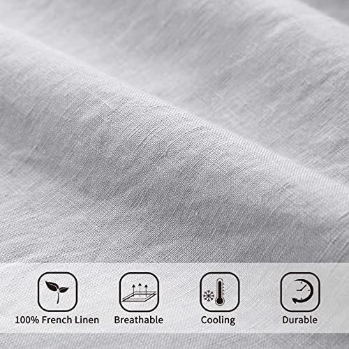 Image of ATLINIA 100% Pure Flax Linen Bedding Set - Stone Washed French Linen Fabric Deep Pocket Fitted Sheet Farmhouse Flat Sheet 2 Pillowcases (Light Grey, Full)