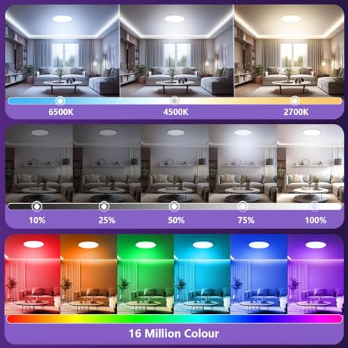Taipow Lampara Techo LED 30W Cambia Color RGB, Regulable 2700K-6500K Dimmable, Control App/Mando a Distancia, Luz Inteligente Compatible con Alexa & Google Home para Dormitorio Salón Cocina - imagen 2