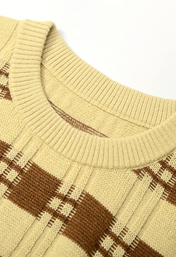 ZHILI Men's Retro Argyle Sweater Loose Crewneck Pullover Long Sleeve2