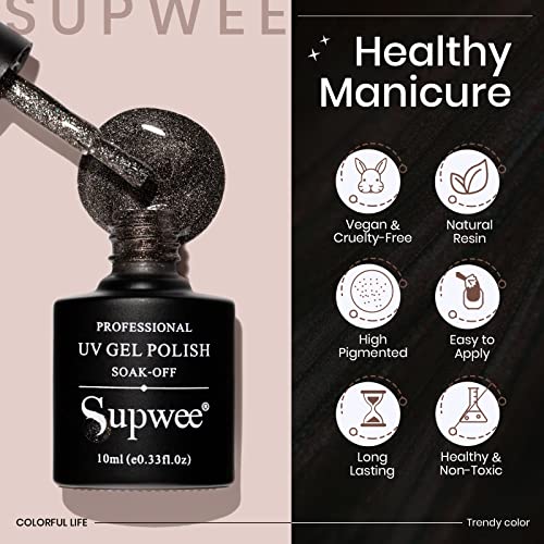 Supwee Reflective Glitter Cat Eye Gel Polish Sparkle Shiny Nail Polish Gel 6 Colors Magnetic Gel Nail Polish With Magnecti Stick Varnish Soak Off Uv Gel #TOP6