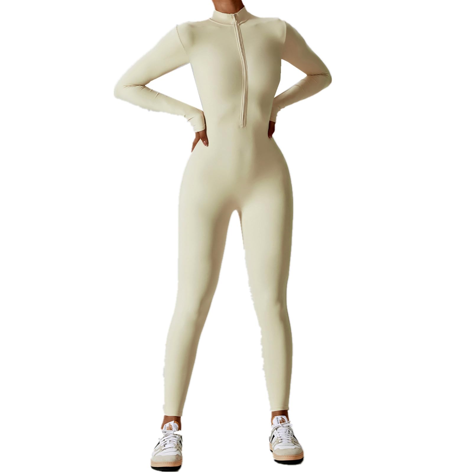 HOMDECR Monos De Yoga Para Mujer Bodycon De Manga Larga De Una Pieza Mono Deportivo Sexy Ropa Deportiva Con Cremallera Conjunto De Gimnasio Mujer Chándal